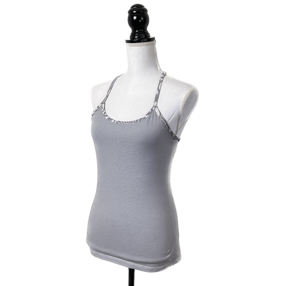 Lululemon 8 Power Y Tank Wee Micro Stripe Gray Active Top Shelf Bra Racer Back - Picture 4 of 8
